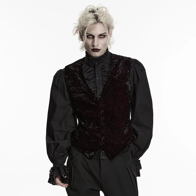 Gothic-Weste für Herren mit Schnallenverschluss, Retro-Samt, Schwarz-Rot