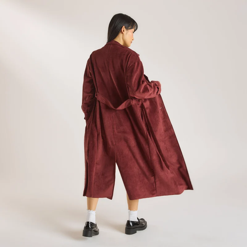 Veloursleder-Trenchcoat - Burgunderrot