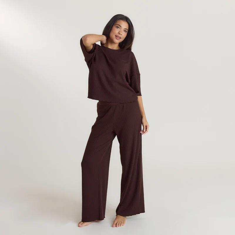 Soft Waffle Pyjama-Hose - Dunkle Schokolade
