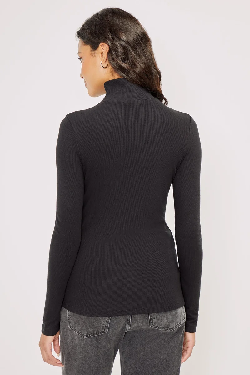 Linda Mock Neck Long Sleeve | Black