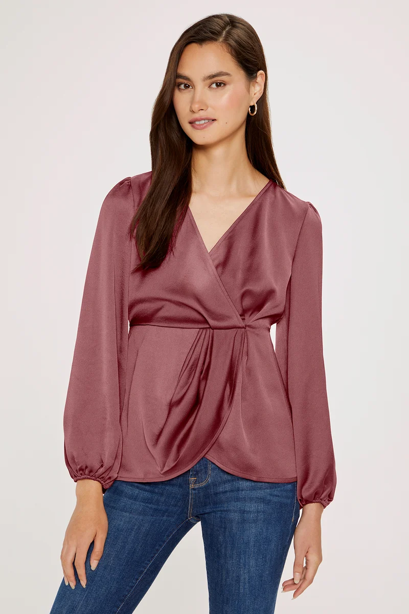 Bella Draped Blouse | Maroon