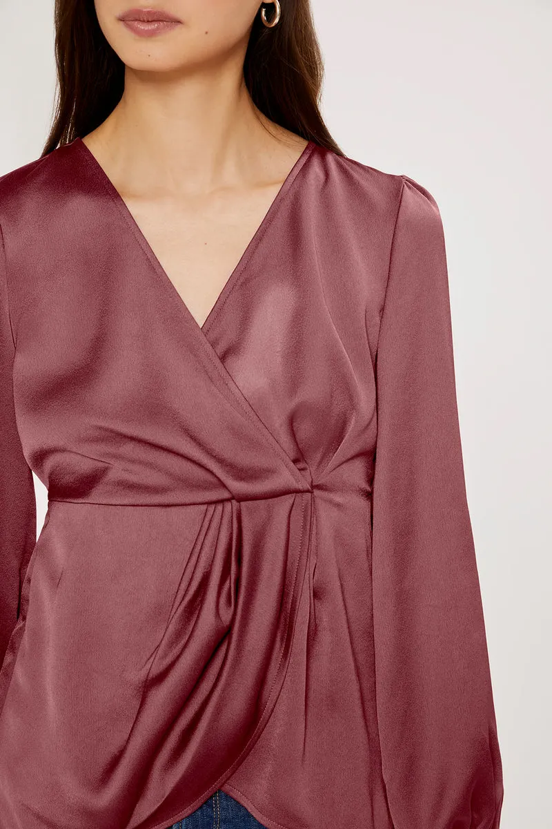 Bella Draped Blouse | Maroon