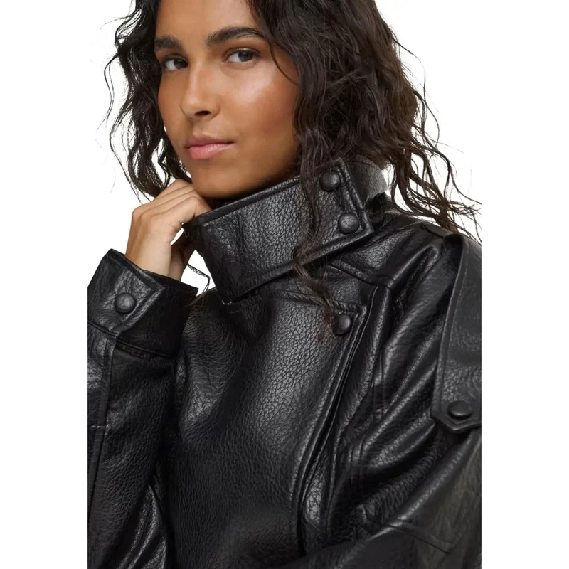 Jacqueline De Yong Schwarze Damen-Bomberjacke aus Polyurethan