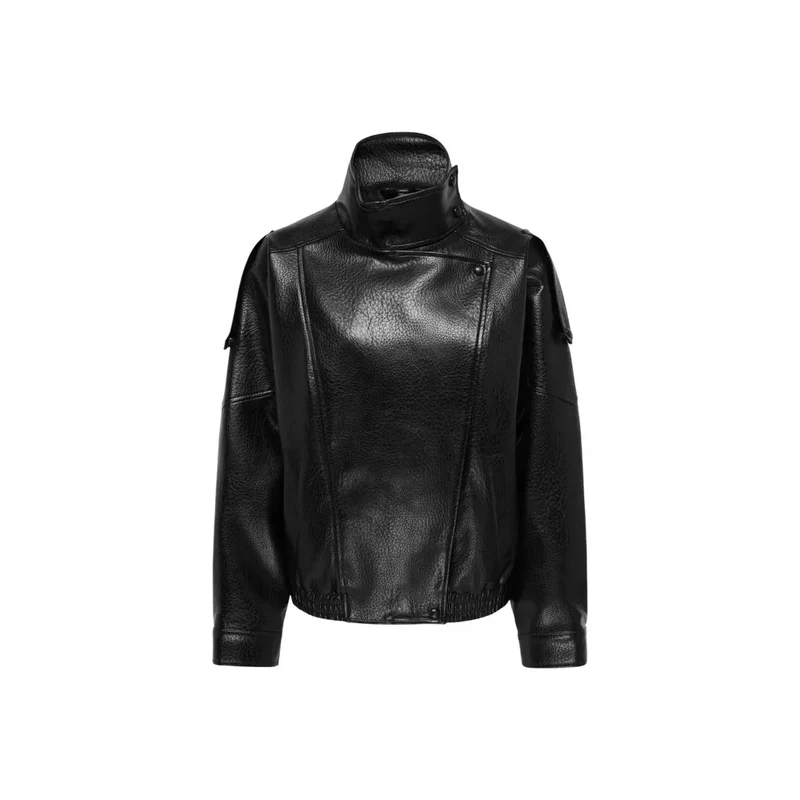 Jacqueline De Yong Schwarze Damen-Bomberjacke aus Polyurethan