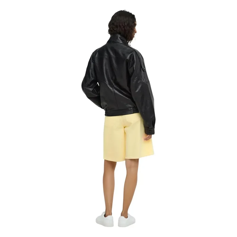 Jacqueline De Yong Schwarze Damen-Bomberjacke aus Polyurethan