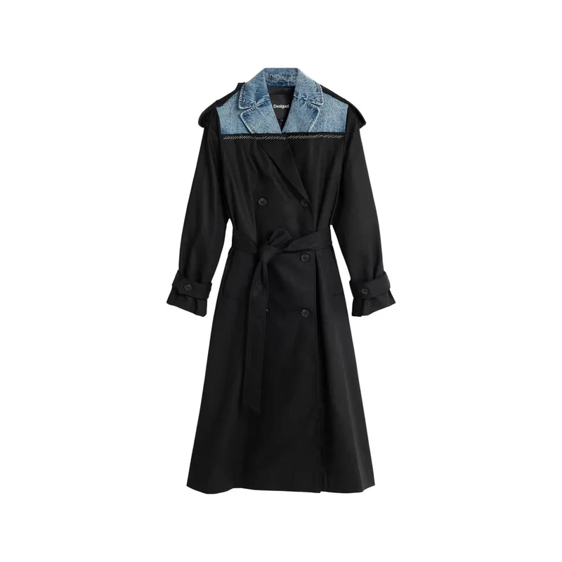 Desigual Damen Trenchblazer aus schwarzem Baumwoll-Lyocell-Hybrid
