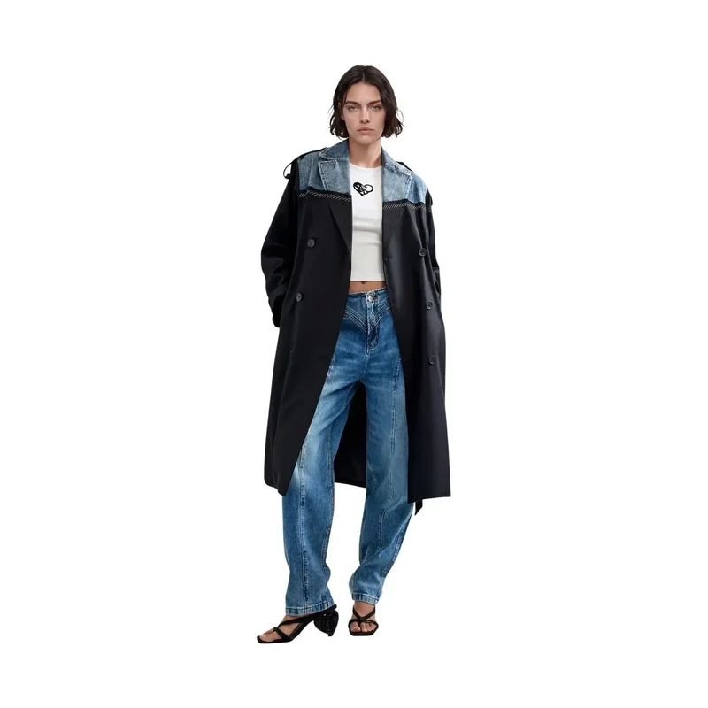 Desigual Damen Trenchblazer aus schwarzem Baumwoll-Lyocell-Hybrid