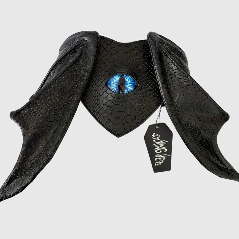 Gothic-Tasche für Damen, blau, Teufelsaugen-Fledermausflügel-Herz-Design, schwarz