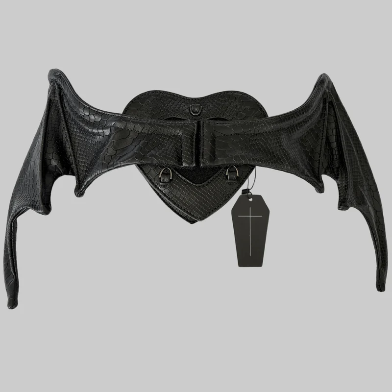 Gothic-Tasche für Damen, blau, Teufelsaugen-Fledermausflügel-Herz-Design, schwarz