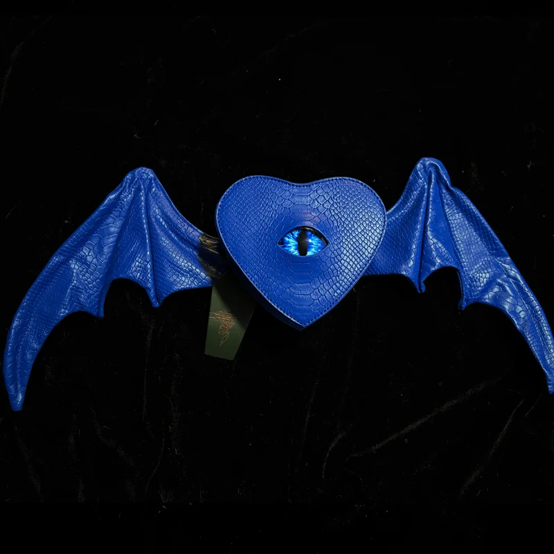 Gothic-Tasche für Damen, Teufelsauge, Fledermausflügel, Herz, Blau