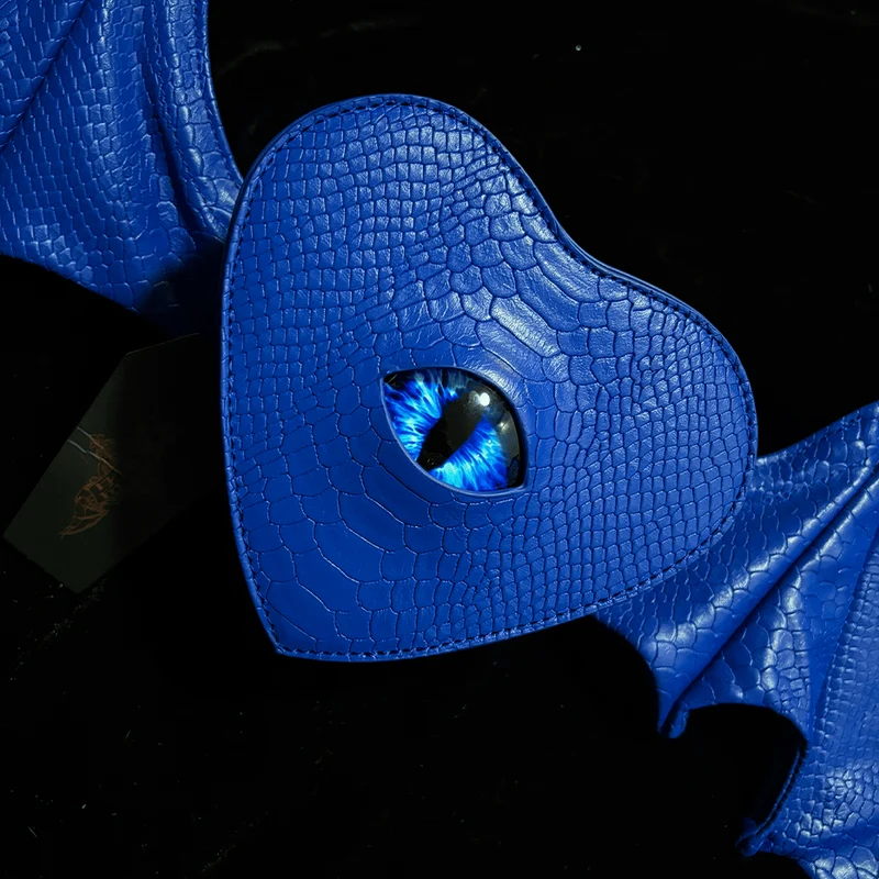 Gothic-Tasche für Damen, Teufelsauge, Fledermausflügel, Herz, Blau