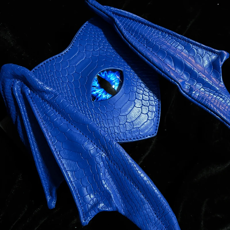 Gothic-Tasche für Damen, Teufelsauge, Fledermausflügel, Herz, Blau