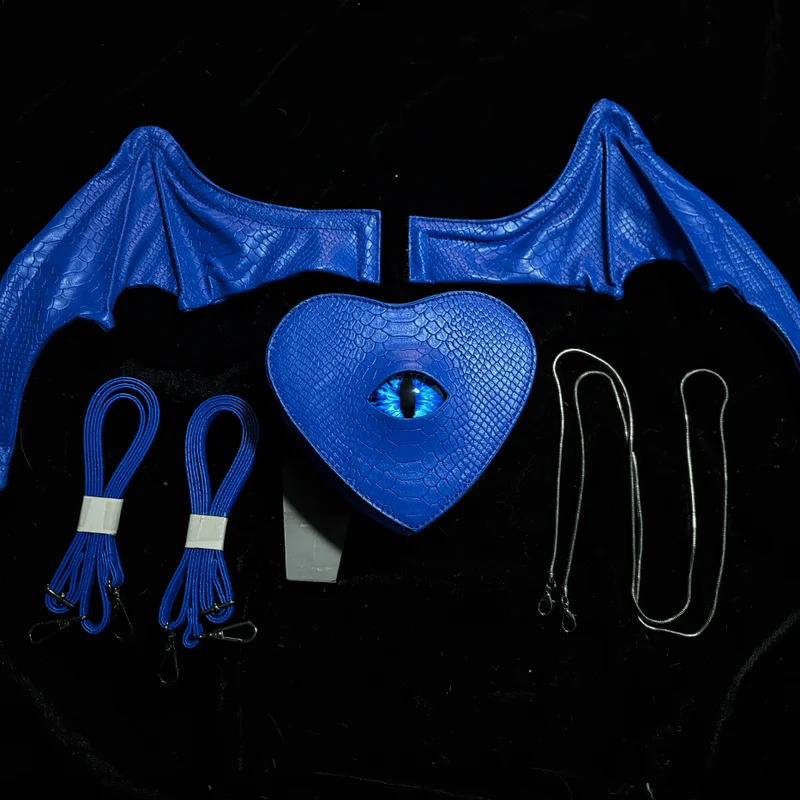 Gothic-Tasche für Damen, Teufelsauge, Fledermausflügel, Herz, Blau