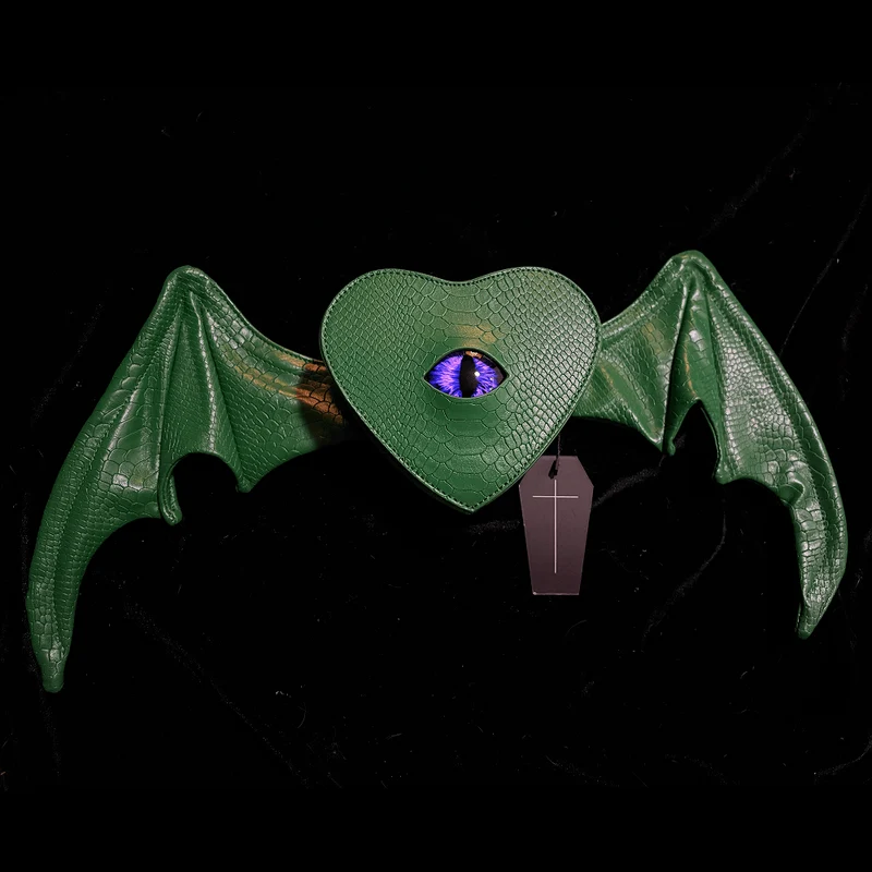 Gothic-Tasche für Damen, Teufelsauge, Fledermausflügel, Herz, Grün