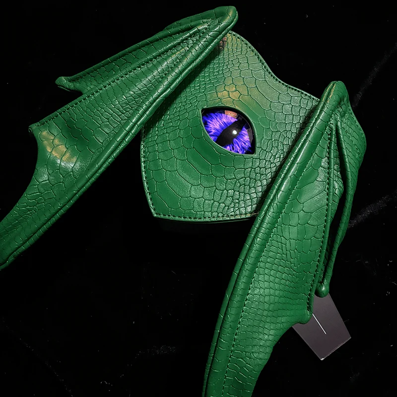 Gothic-Tasche für Damen, Teufelsauge, Fledermausflügel, Herz, Grün