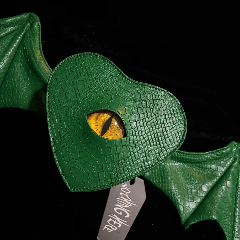 Gothic-Tasche für Damen, Teufelsauge, Fledermausflügel, Herz, Grün