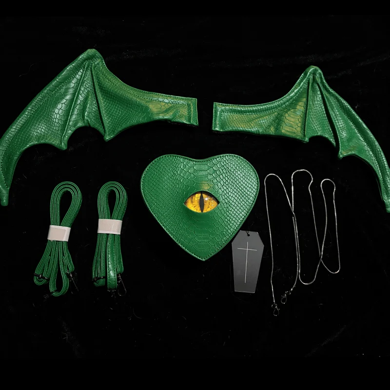 Gothic-Tasche für Damen, Teufelsauge, Fledermausflügel, Herz, Grün