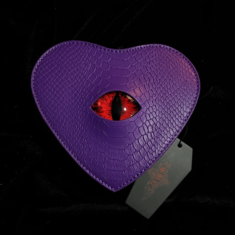 Gothic-Tasche für Damen, Teufelsauge, Fledermausflügel, Herz, Lila