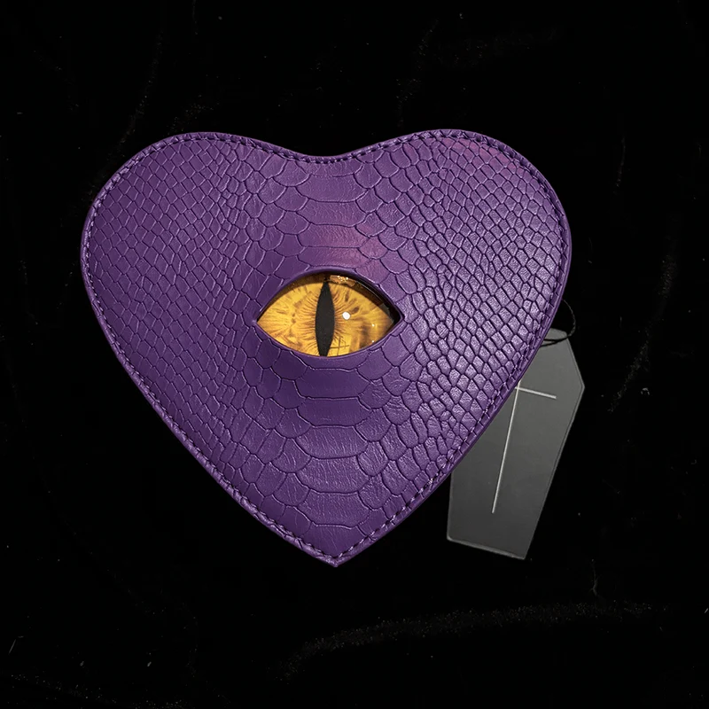 Gothic-Tasche für Damen, Teufelsauge, Fledermausflügel, Herz, Lila