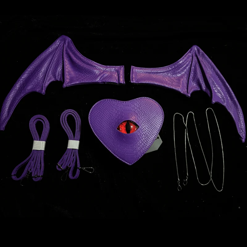 Gothic-Tasche für Damen, Teufelsauge, Fledermausflügel, Herz, Lila