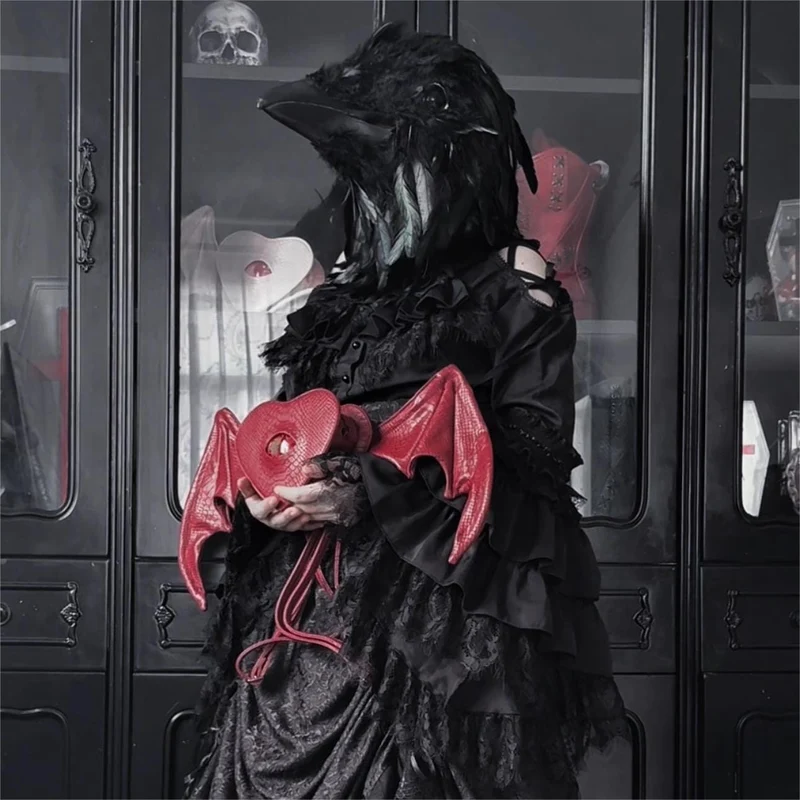 Gothic-Tasche für Damen, Teufelsauge, Fledermausflügel, Herz, Rot