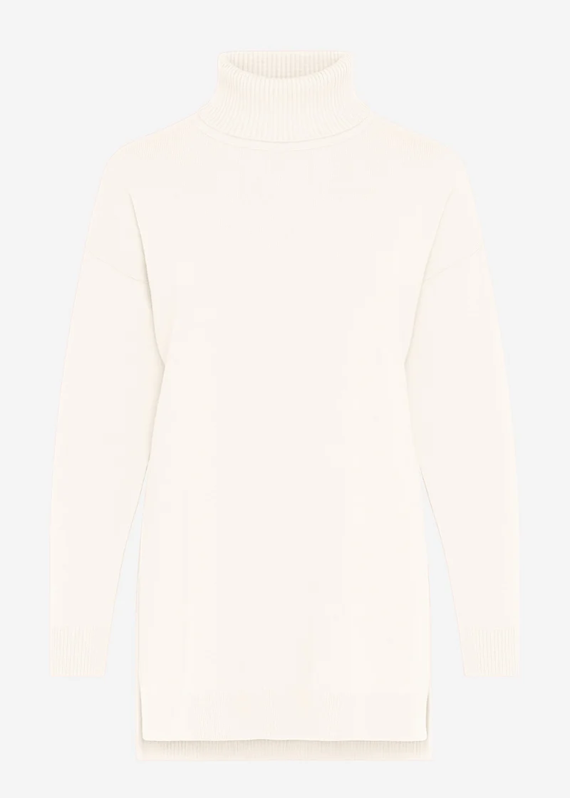 Oversize Rollkragenpullover mit langen Seitenschlitzen - offwhite