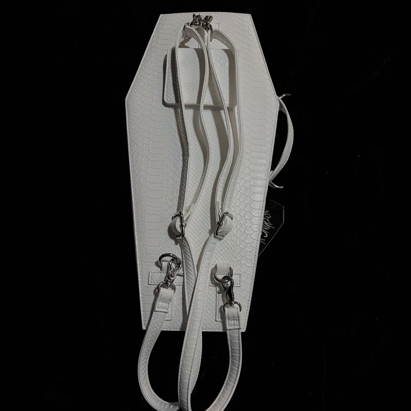 Gothic-Sargtasche für Damen mit Kreuzmotiv, Fledermausflügel-Design, Weiß-Rot