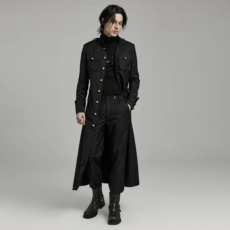 Herren-Gothic-Mantel mit Stehkragen und großen Taschen