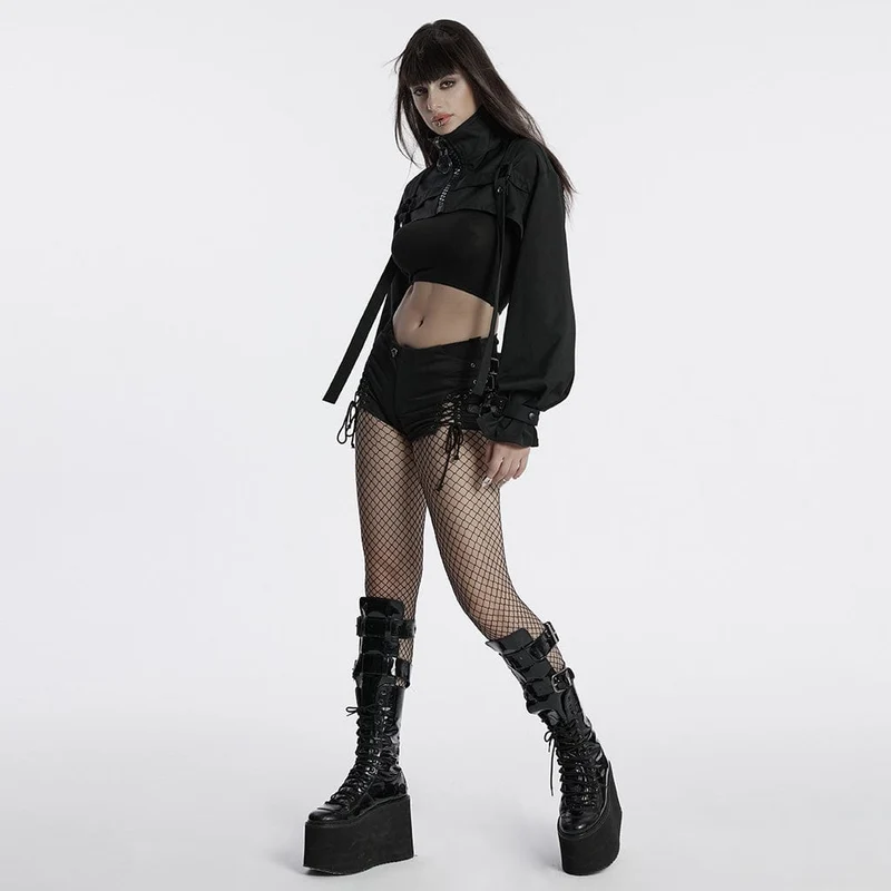 Punk-Umhang mit Stehkragen und Riemen für Damen