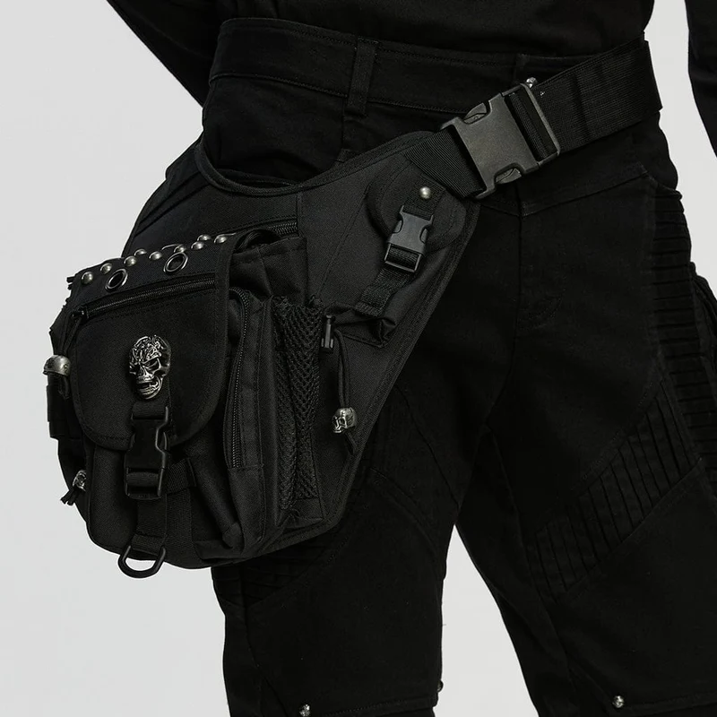Unisex Punk Schnalle Ösen & Nieten Totenkopf Taille-Bein Tasche