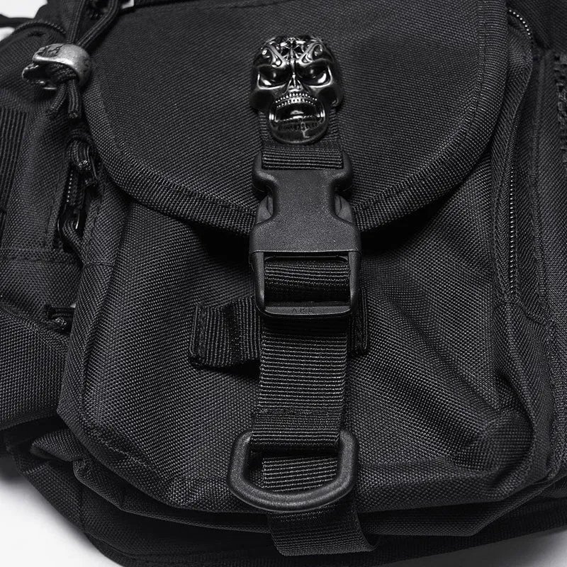 Unisex Punk Schnalle Ösen & Nieten Totenkopf Taille-Bein Tasche