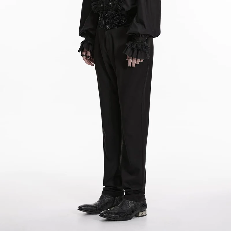 Schwarze Herrenhose im Gothic-Stil mit Stickereien und Patchwork-Muster