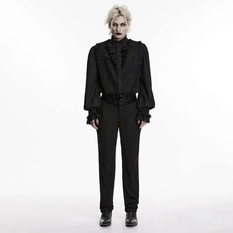 Schwarze Herrenhose im Gothic-Stil mit Stickereien und Patchwork-Muster