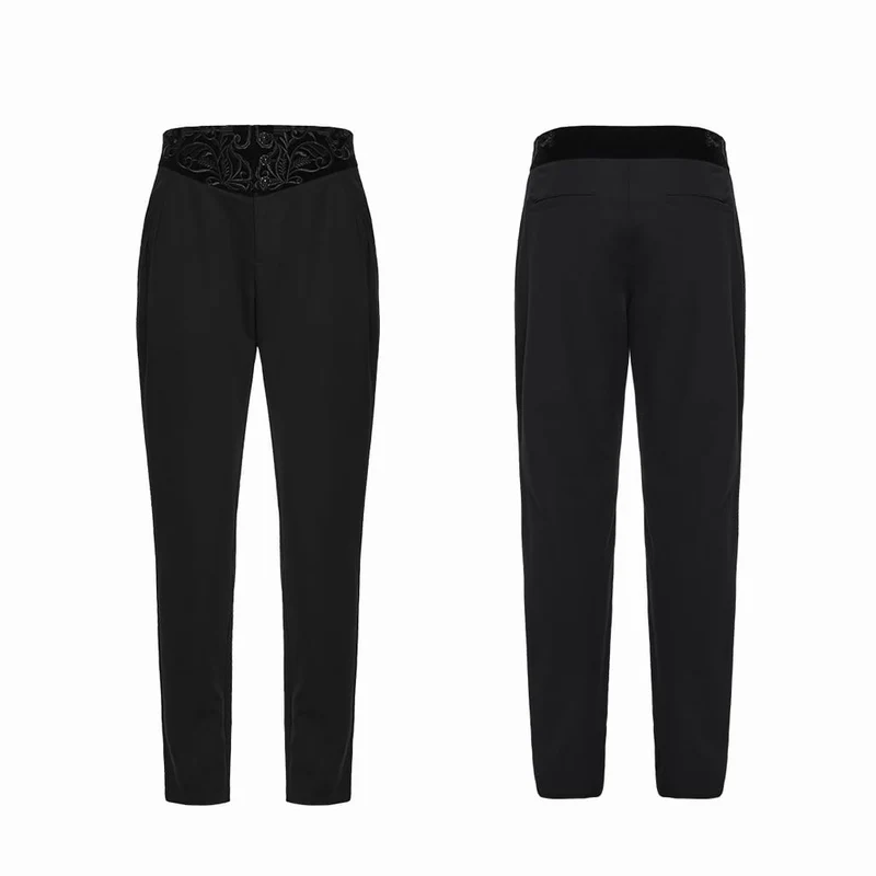 Schwarze Herrenhose im Gothic-Stil mit Stickereien und Patchwork-Muster