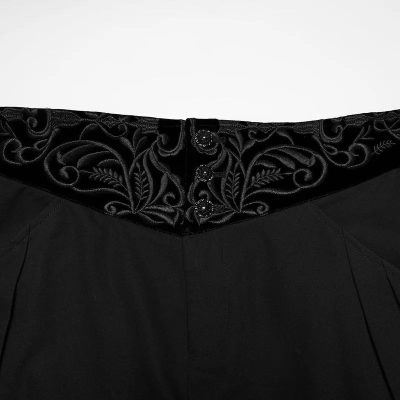 Schwarze Herrenhose im Gothic-Stil mit Stickereien und Patchwork-Muster
