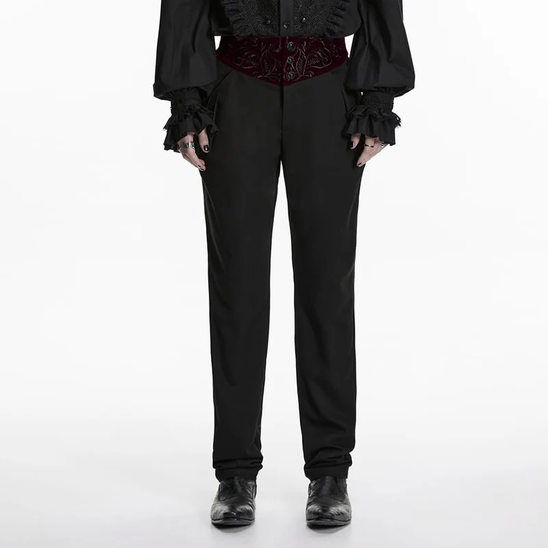 Gothic-Patchworkhose für Herren, bestickt, schwarz-rot