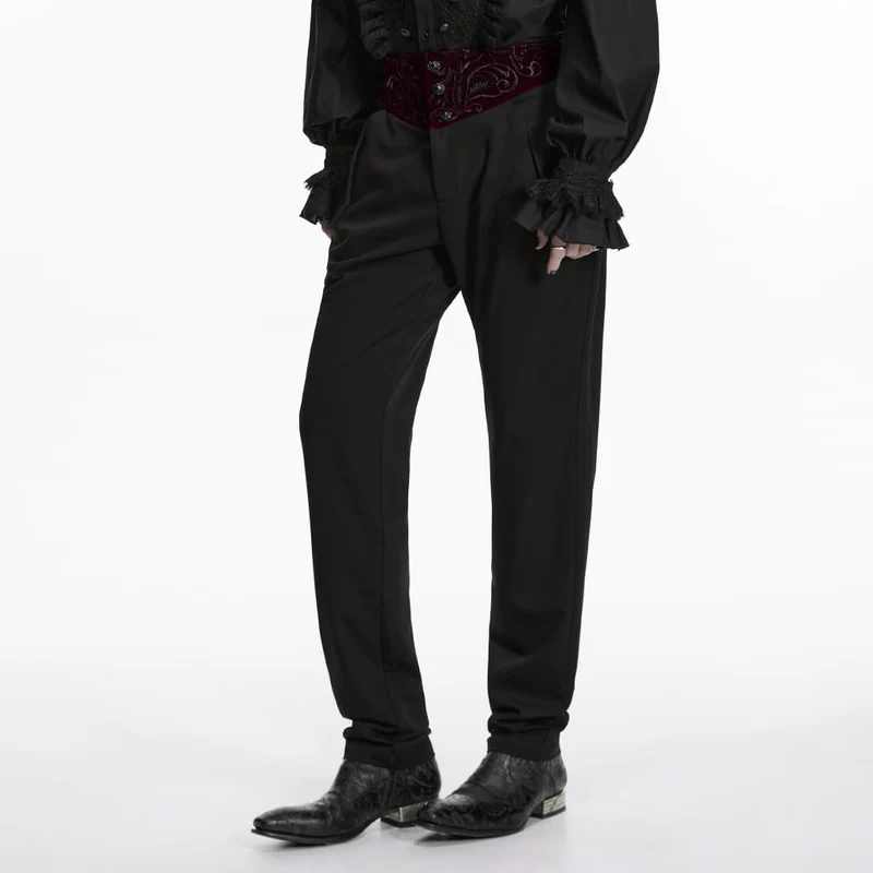 Gothic-Patchworkhose für Herren, bestickt, schwarz-rot