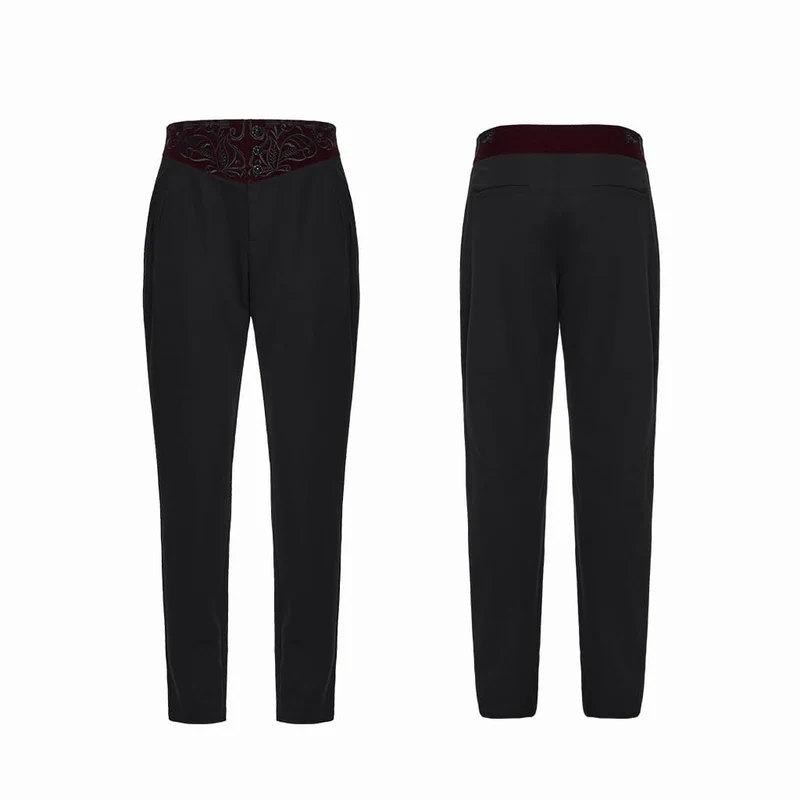Gothic-Patchworkhose für Herren, bestickt, schwarz-rot
