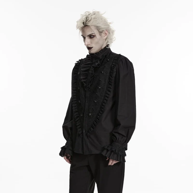 Gothic-Herrenhemd mit Rüschen, Stehkragen und Puffärmeln