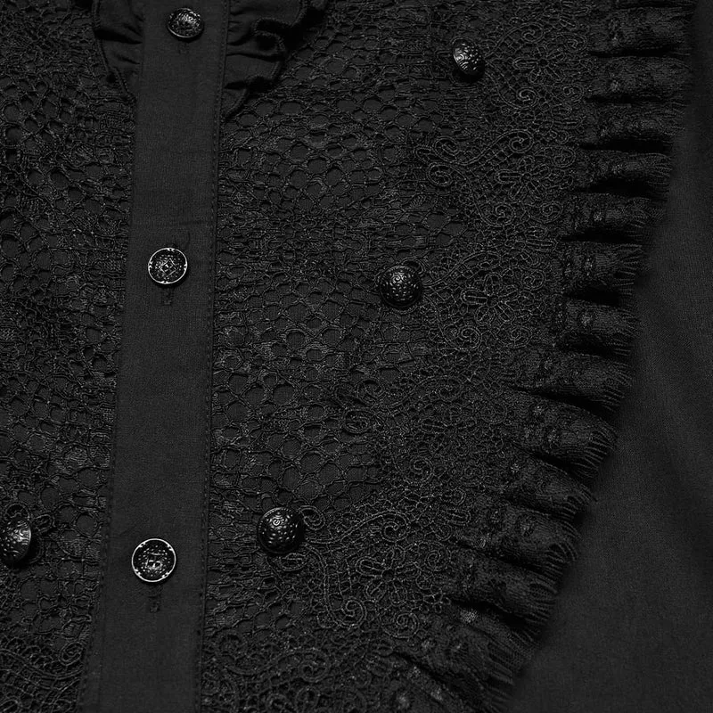 Gothic-Herrenhemd mit Rüschen, Stehkragen und Puffärmeln