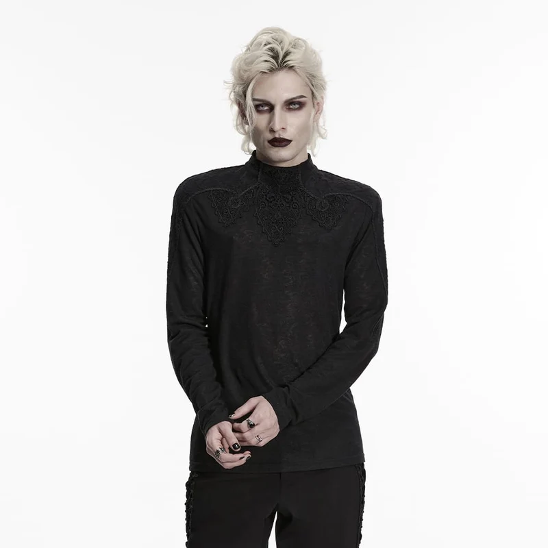 Gothic-Herren-Rollkragenpullover mit Aufklebern und langen Ärmeln