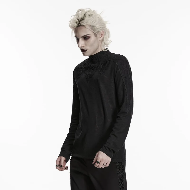 Gothic-Herren-Rollkragenpullover mit Aufklebern und langen Ärmeln