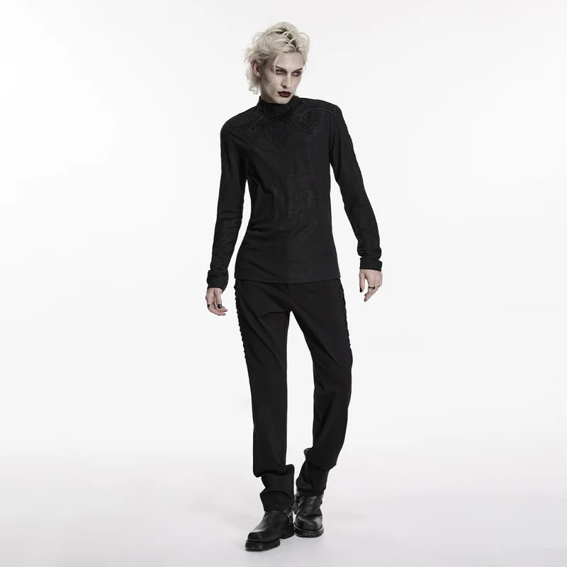 Gothic-Herren-Rollkragenpullover mit Aufklebern und langen Ärmeln