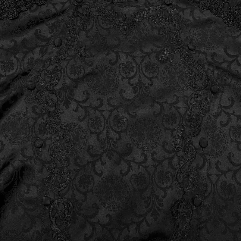Schwarzes Herrenhemd im Gothic-Stil mit Stehkragen, Stickerei und abnehmbarer Krawatte