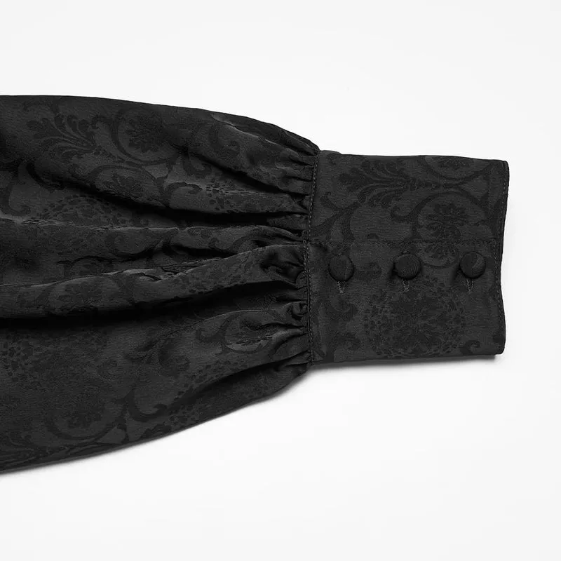 Schwarzes Herrenhemd im Gothic-Stil mit Stehkragen, Stickerei und abnehmbarer Krawatte