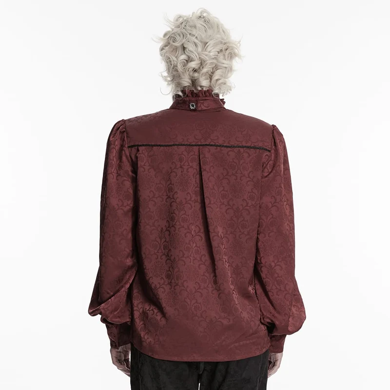 Herrenhemd im Gothic-Stil mit Stehkragen, Stickerei und abnehmbarer Krawatte, rot