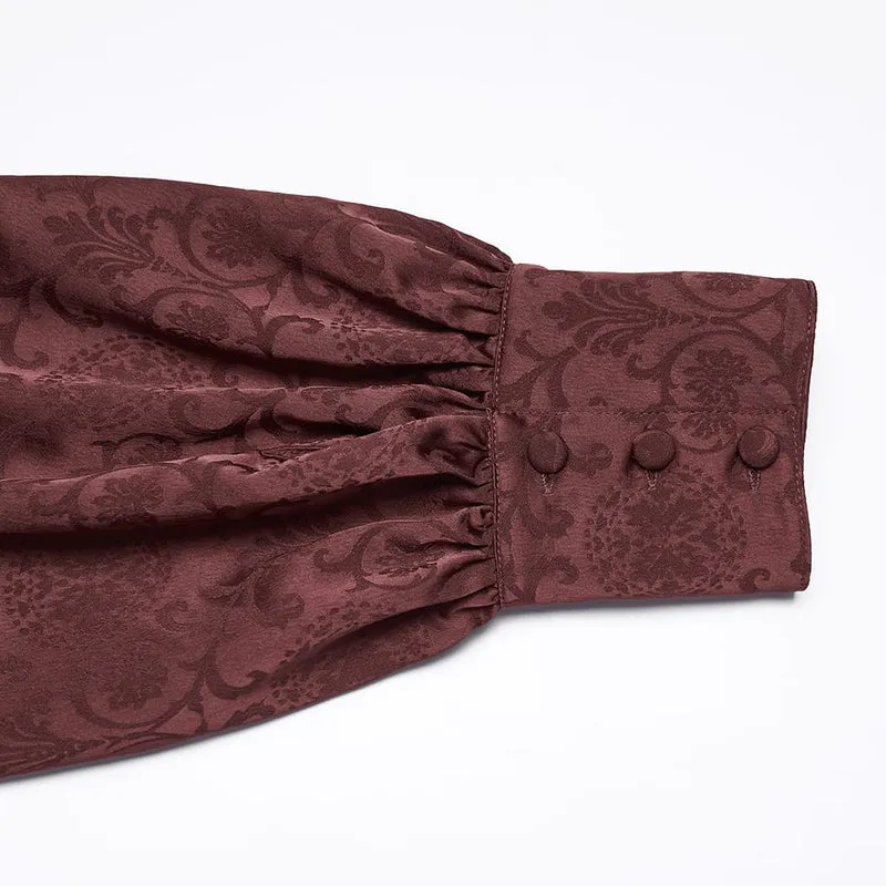 Herrenhemd im Gothic-Stil mit Stehkragen, Stickerei und abnehmbarer Krawatte, rot