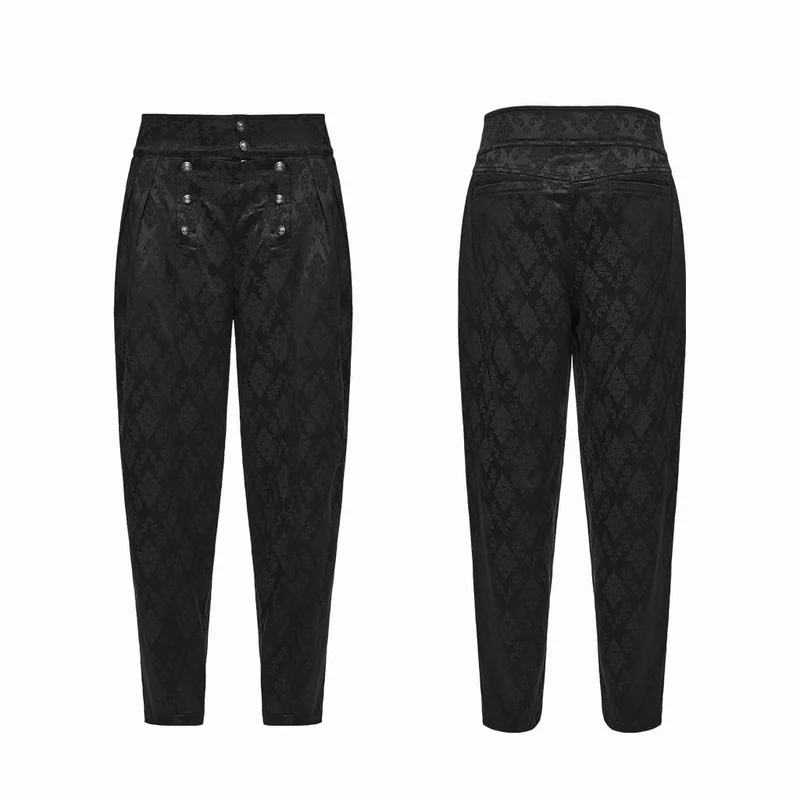 Gothic-Herrenhose mit floralem Jacquardmuster und doppelter Knopfleiste