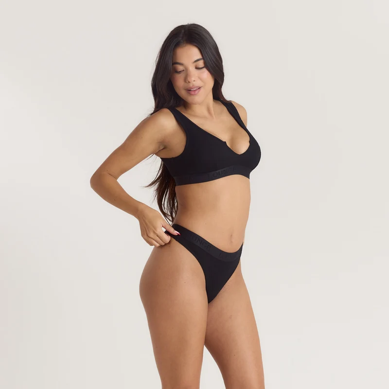 Weiches Geripptes Push-Up Bralette - Schwarz