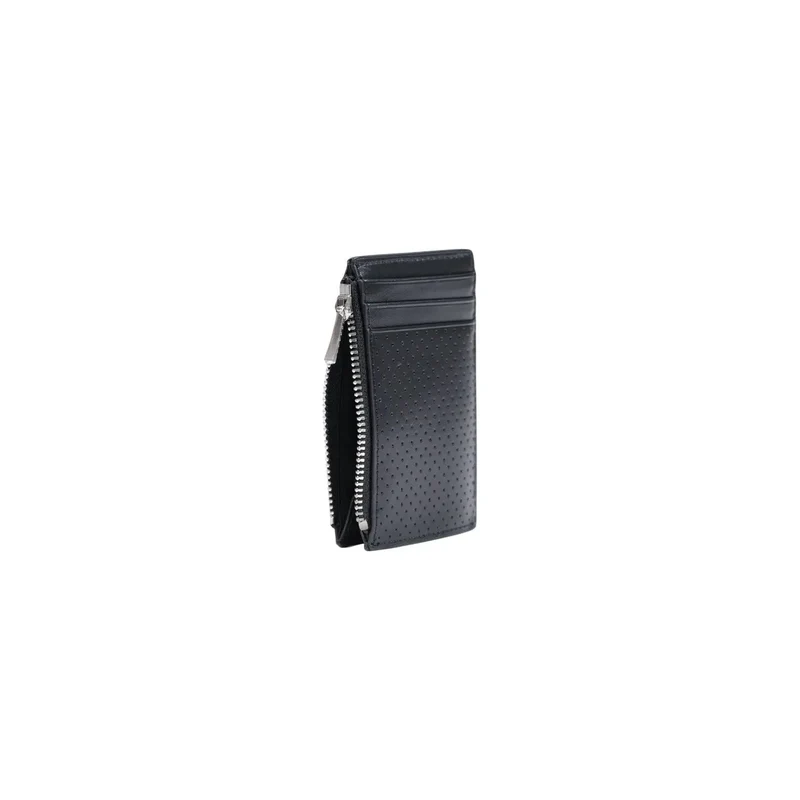 Calvin Klein Schwarzes Leder-Kartenetui für Herren mit Reißverschluss, 13 cm